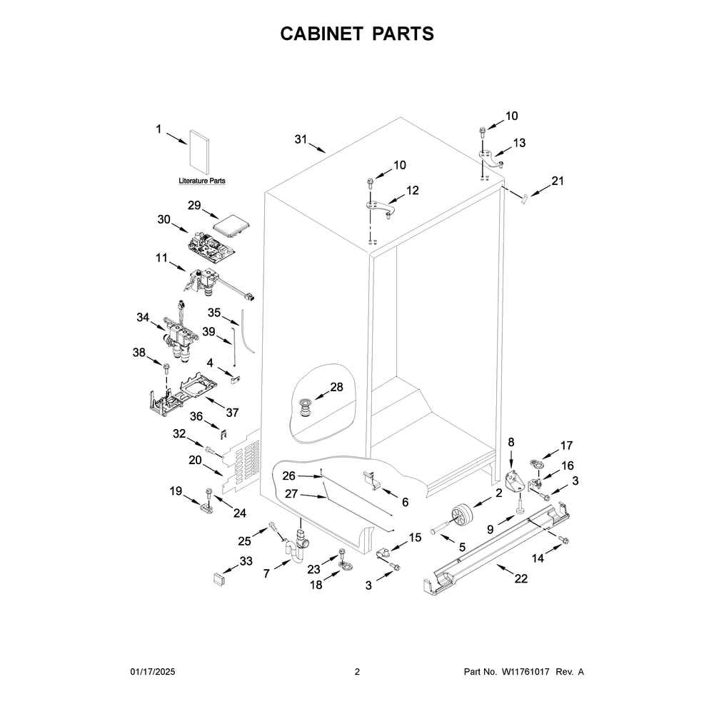 Cabinet Parts Diagram and Parts List for WRSC5536RW00  Whirlpool Refrigerator