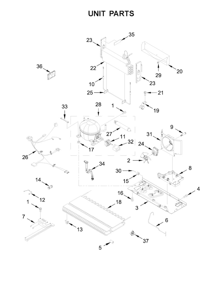 Unit Parts Diagram and Parts List for WRX735SDBE02  Whirlpool Refrigerator