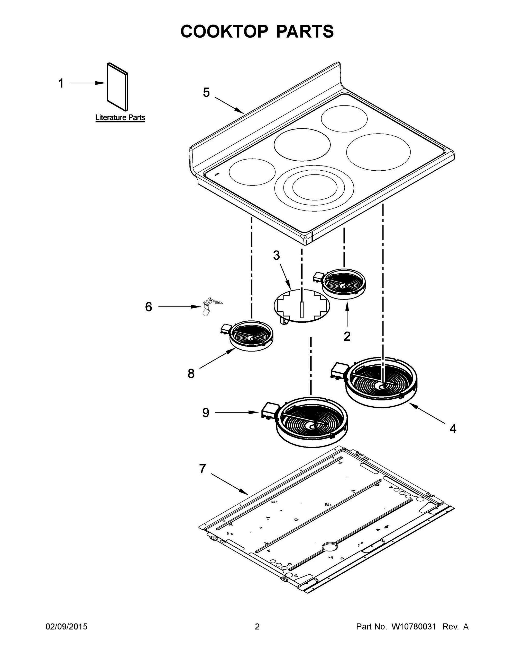 02 - COOKTOP PARTS Diagram and Parts List for YKFED500ESS0  Whirlpool 