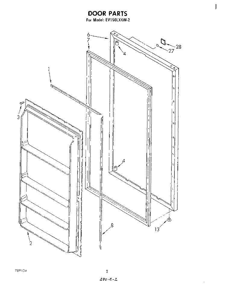 DOOR , LIT/OPTIONAL Diagram and Parts List for EV150LXKW2  Whirlpool Freezer