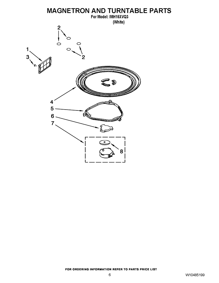 MAGNETRON AND TURNTABLE PARTS Diagram and Parts List for IMH15XVQ3  Whirlpool Microwave