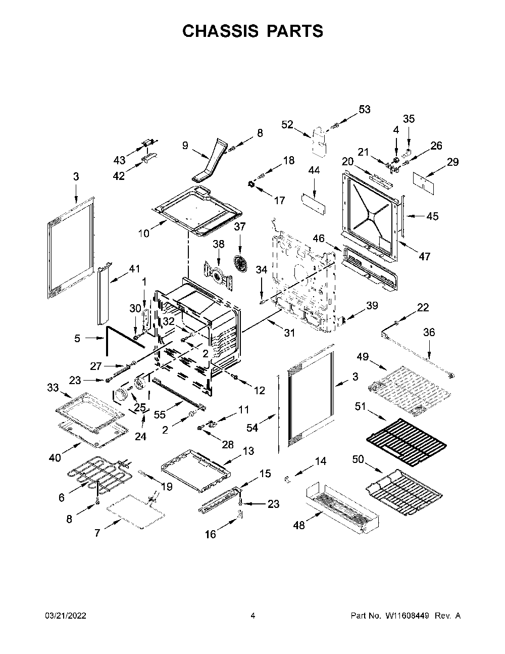Chassis Parts Diagram and Parts List for YKSEG700EBS6  KitchenAid Range