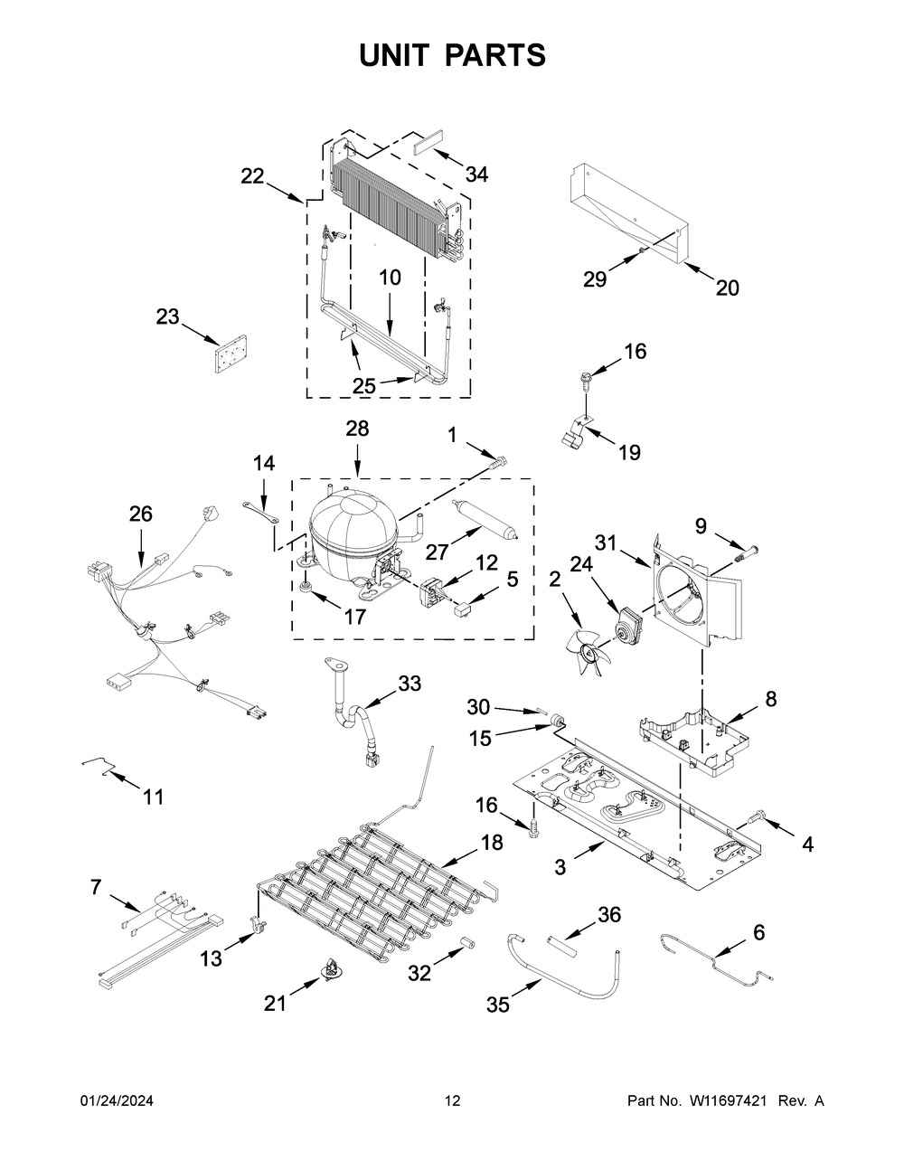 Unit Parts Diagram and Parts List for WRFF5333PW01  Whirlpool Refrigerator