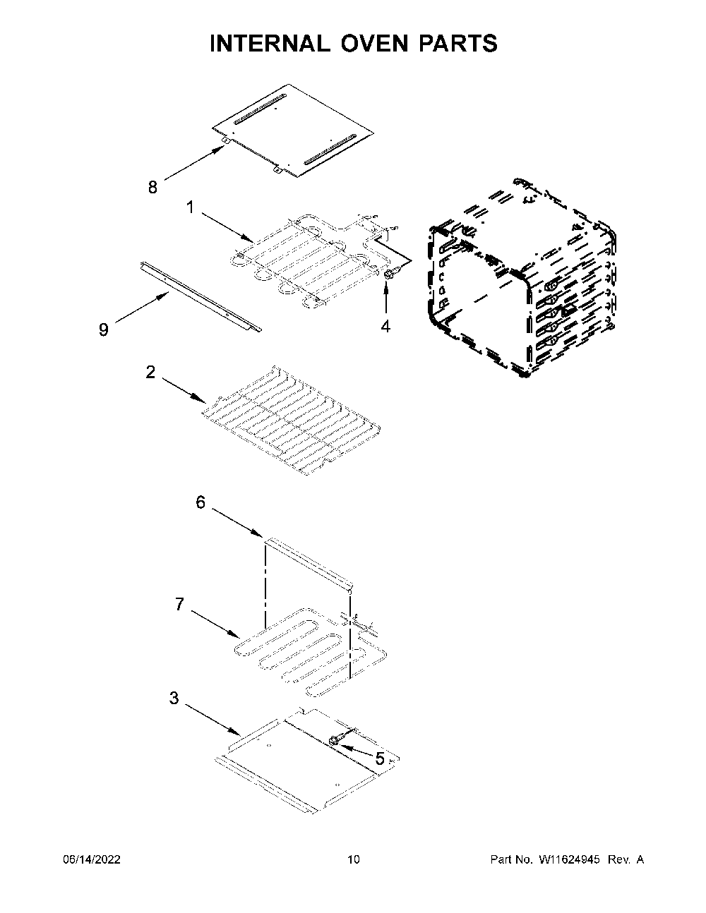 Internal Oven Parts Diagram and Parts List for KODT107ESS20  KitchenAid Wall Oven