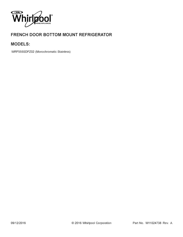 Cover Sheet Diagram and Parts List for WRF555SDFZ02  Whirlpool Refrigerator