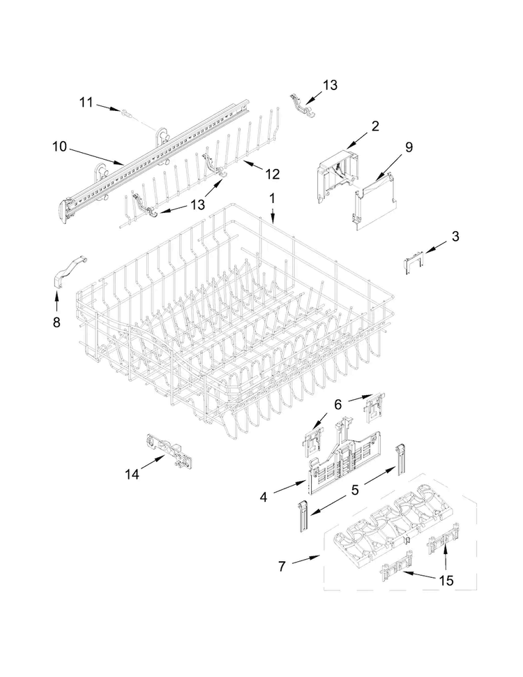Upper Rack And Track Parts Diagram and Parts List for WDF760SADW1  Whirlpool Dishwasher