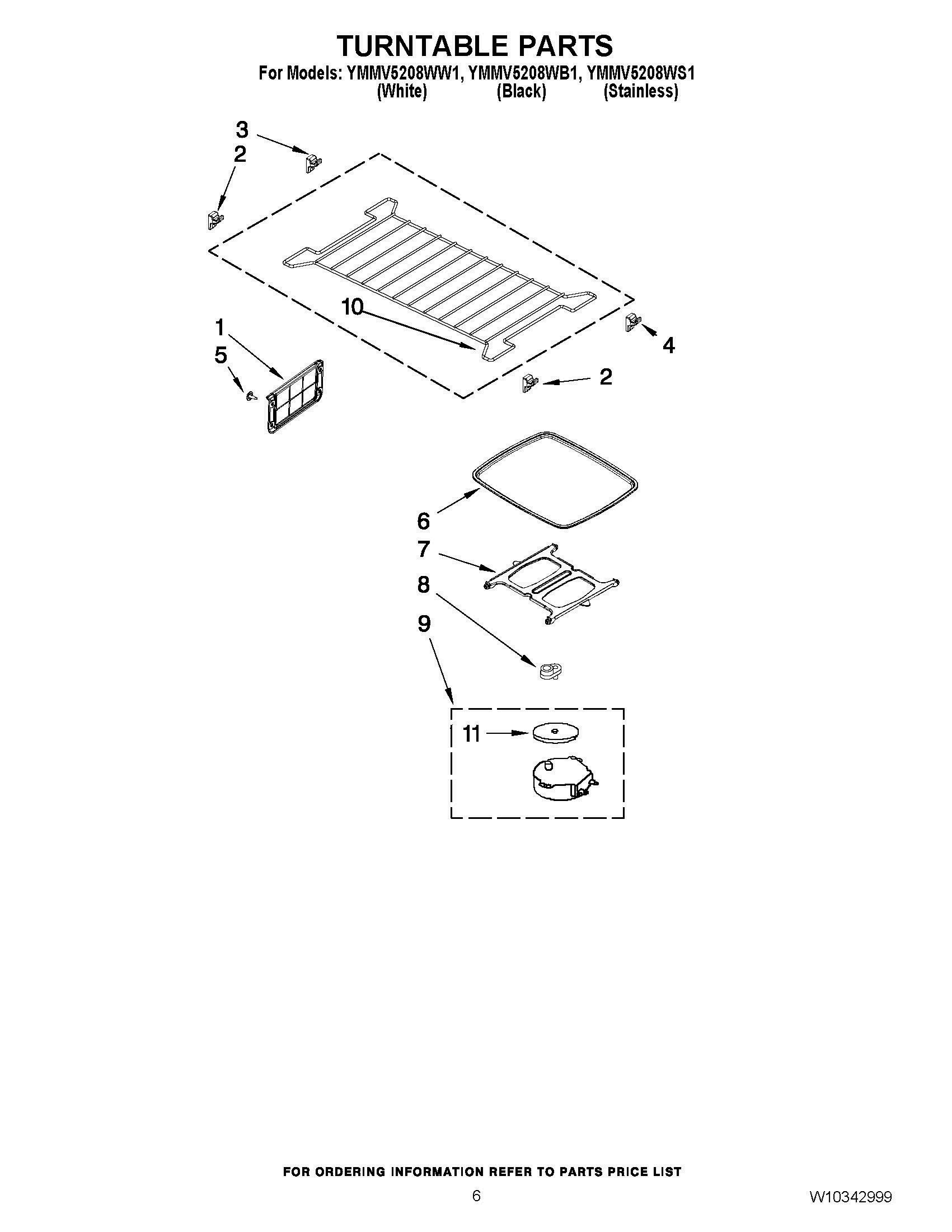 05 - TURNTABLE PARTS Diagram and Parts List for YMMV5208WW1  Whirlpool Microwave