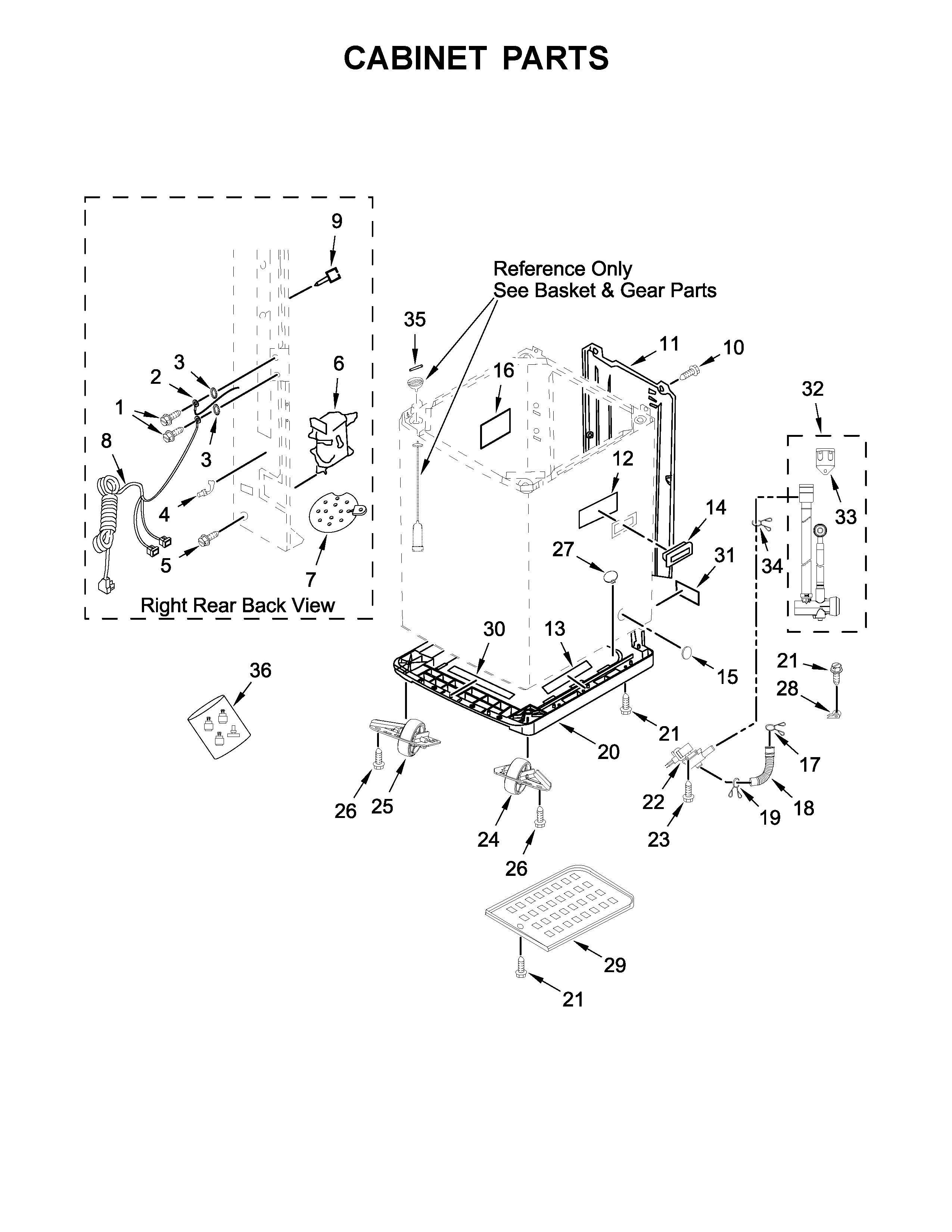 Cabinet Parts Diagram and Parts List for 11044422610  Kenmore Washer