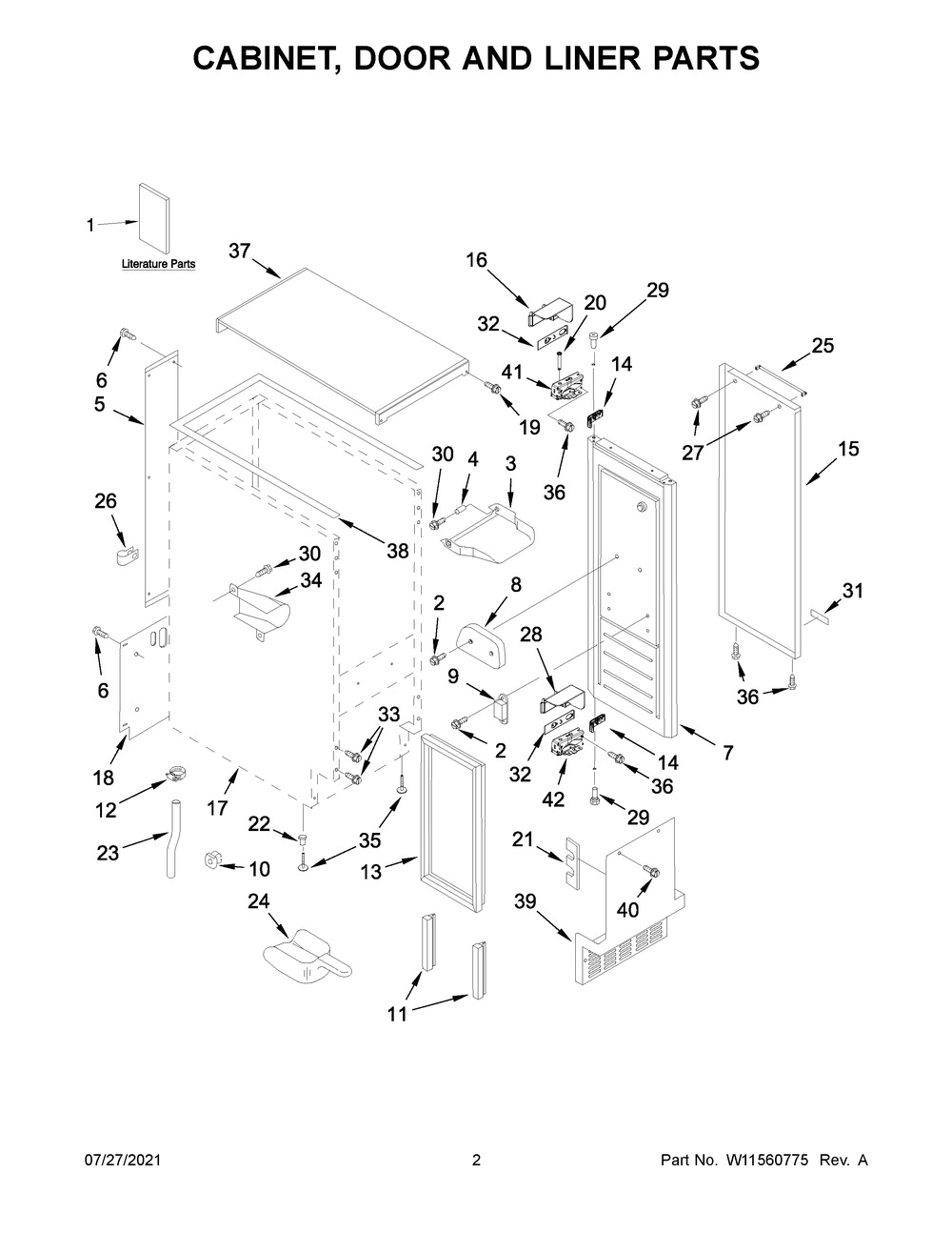 Cabinet, Door And Liner Parts Diagram and Parts List for KUIX335HPS01  KitchenAid Ice Maker