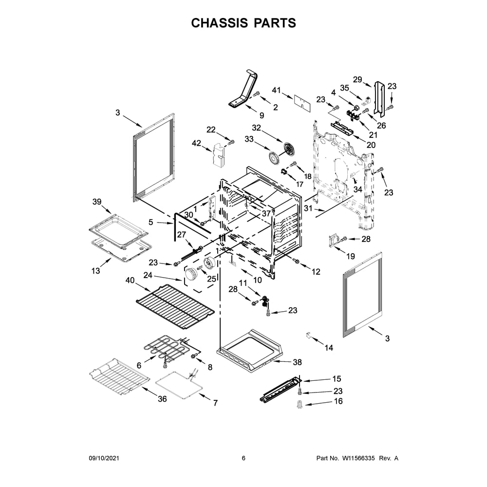 Chassis Diagram and Parts List for WFE775H0HZ2  Whirlpool Range