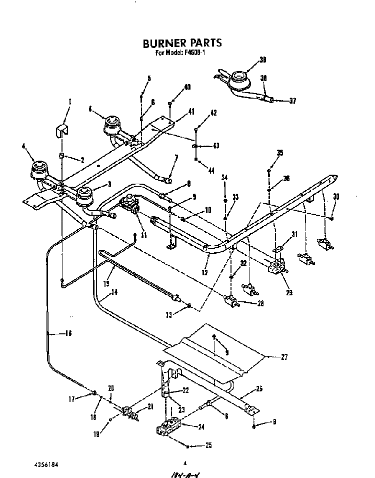 Burner Diagram and Parts List for F4508*1  Roper Range