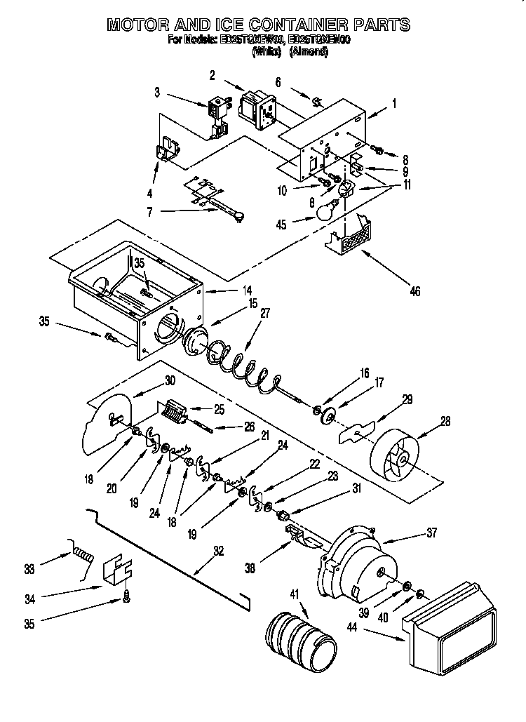 Motor And Ice Container Diagram and Parts List for 824421985  Whirlpool Refrigerator