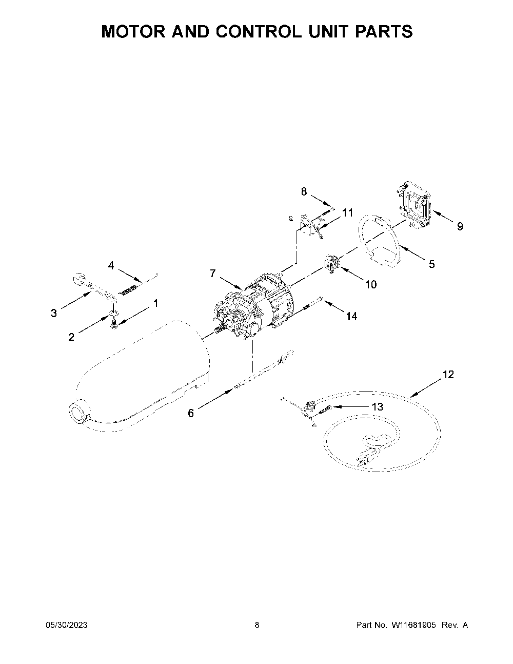 Motor And Control Unit Parts Diagram and Parts List for KSM150PSLCA5  KitchenAid Mixer