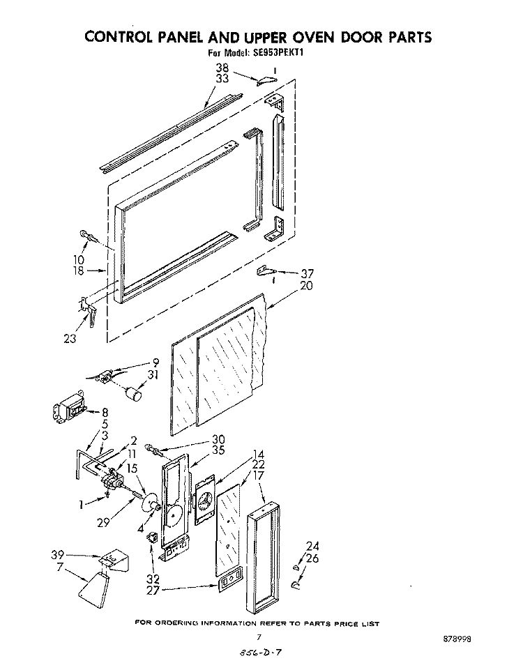 CONTROL PANEL AND UPPER OVEN DOOR Diagram and Parts List for SE953PEKT1  Whirlpool Range