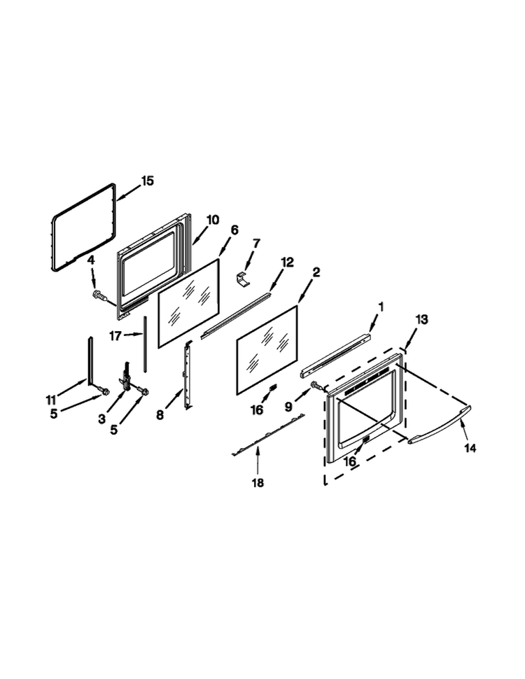 Door Parts Diagram and Parts List for KERS303BWH1  KitchenAid Range