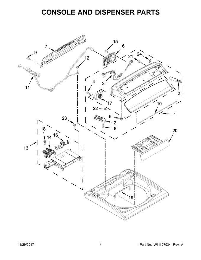 03 - Console And Dispenser Parts Diagram and Parts List for WTW8500DC5  Whirlpool Washer