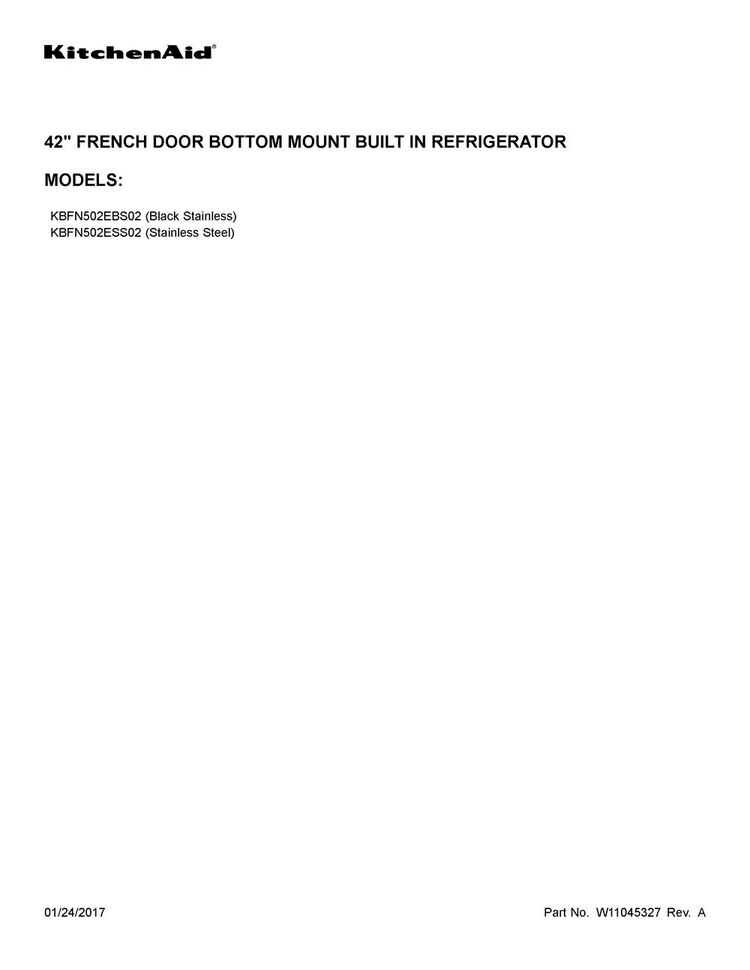 Cover Sheet Diagram and Parts List for KBFN502ESS02  KitchenAid Refrigerator