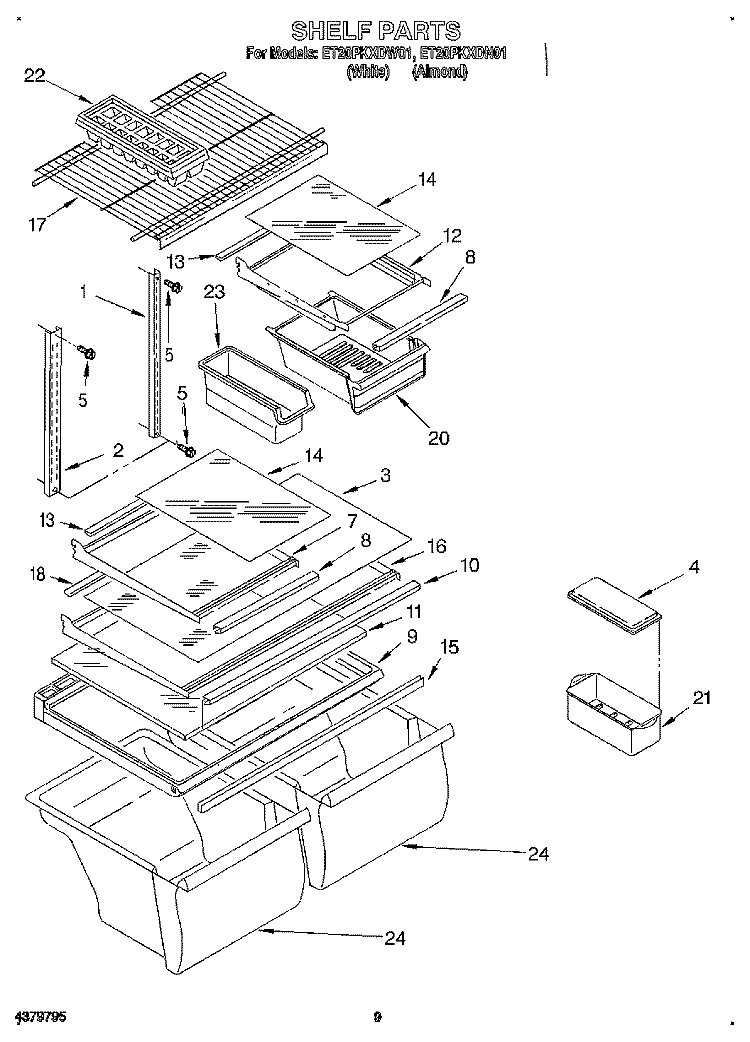 SHELF, LIT/OPTIONAL Diagram and Parts List for ET20PKXDW01  Whirlpool Refrigerator