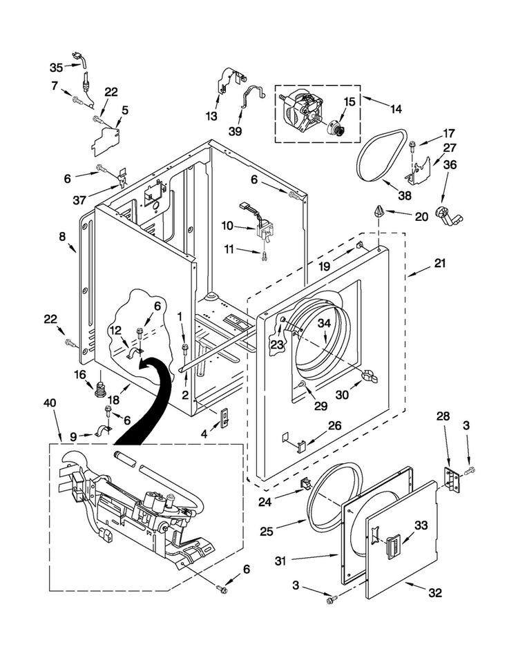 Cabinet Parts Diagram and Parts List for 1107062111  Kenmore Dryer