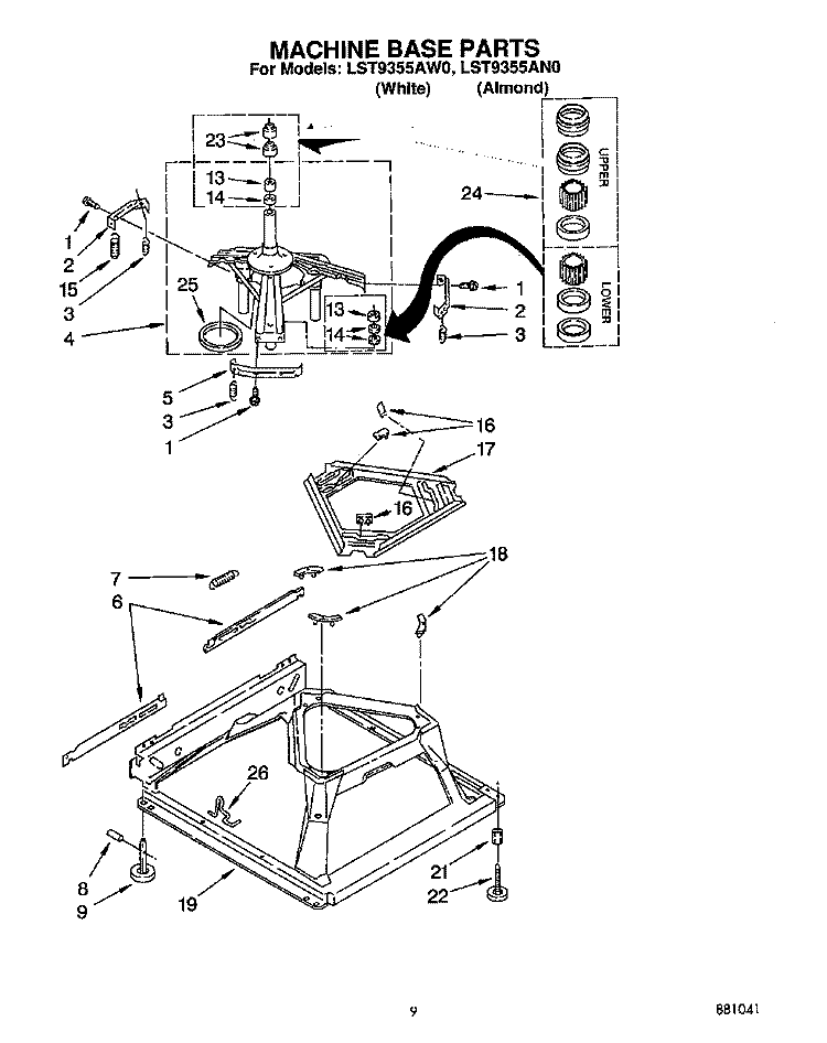 MACHINE BASE Diagram and Parts List for LST9355AN0  Whirlpool Washer