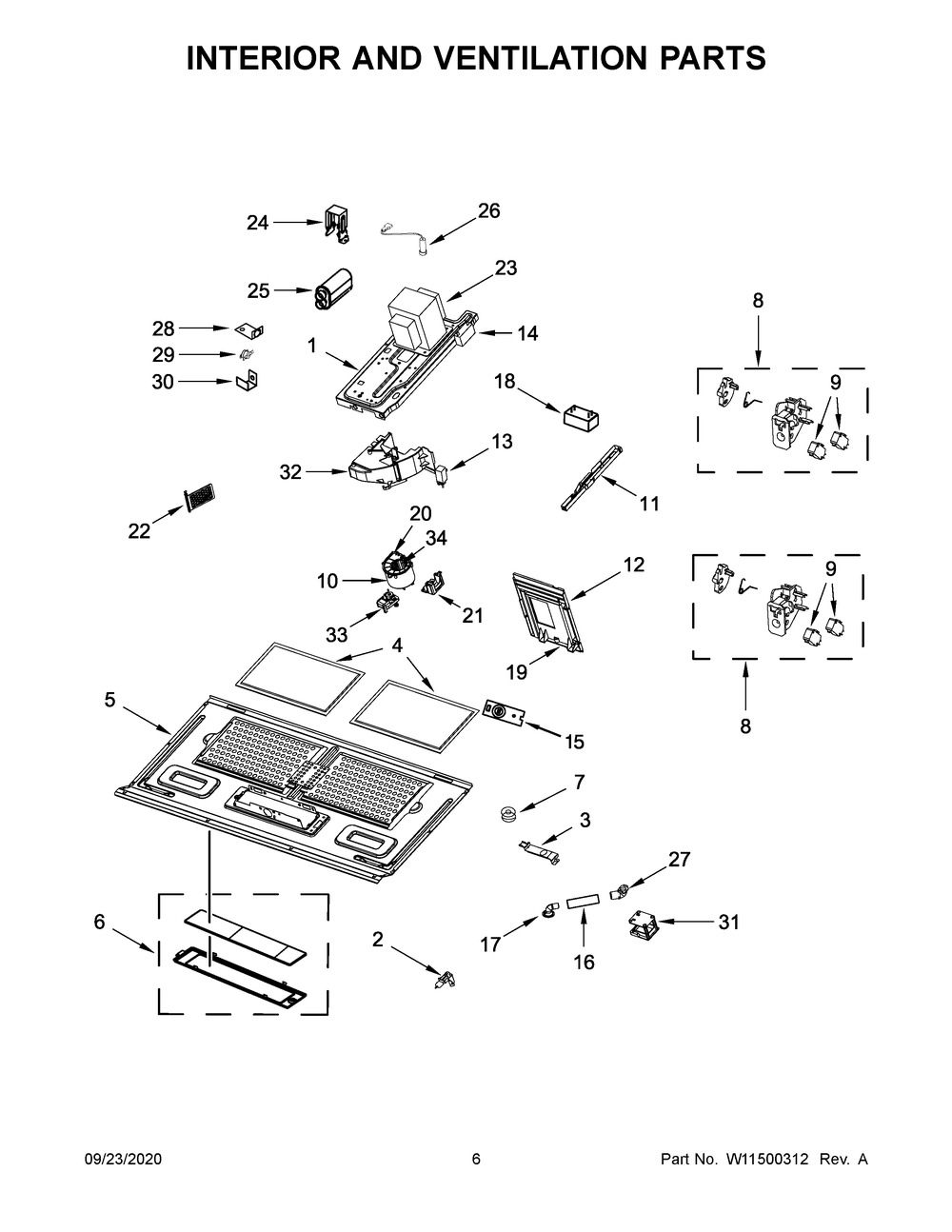 Interior And Ventilation Parts Diagram and Parts List for YKMHC319KPS0  Whirlpool Microwave Oven Combo