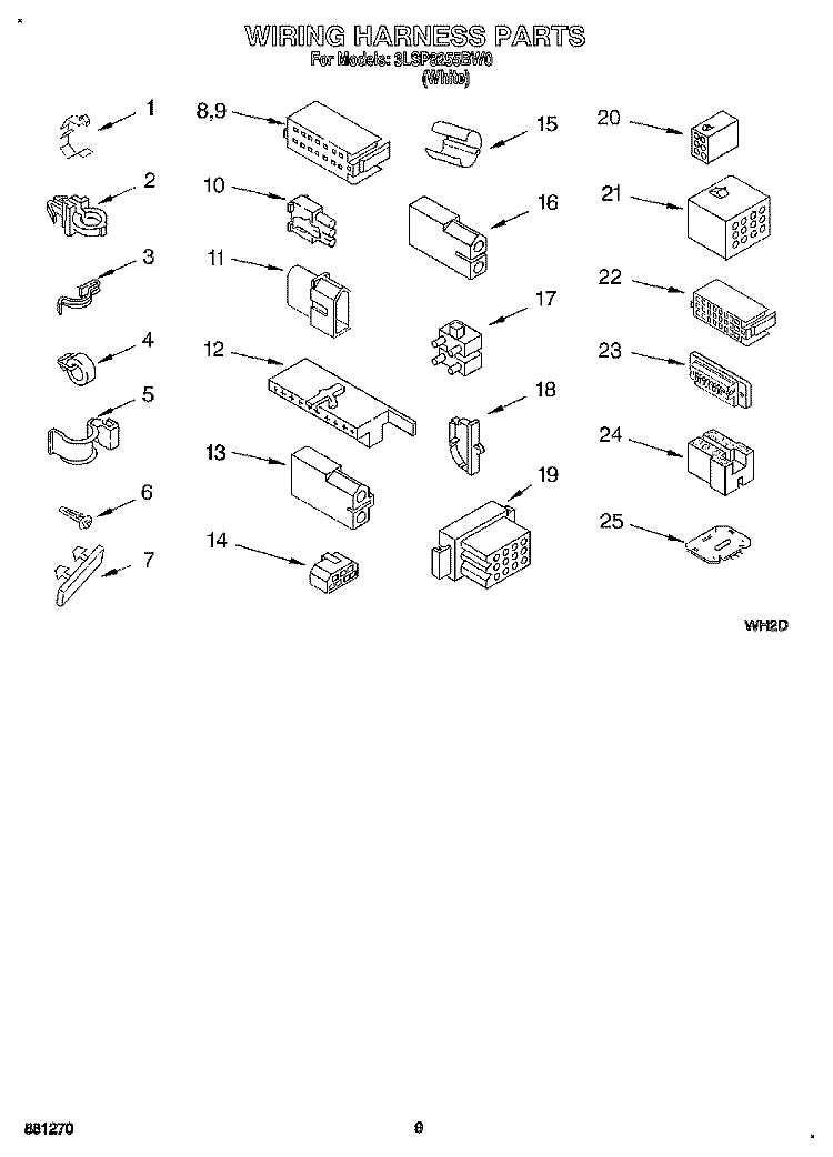 WIRING HARNESS Diagram and Parts List for 3LSP8255BW0  Whirlpool Washer