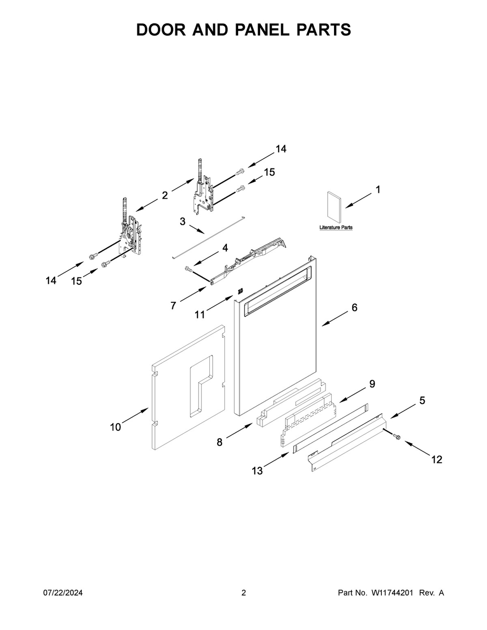02 - Door And Panel Parts Diagram and Parts List for KDPM604KBS3  Whirlpool Dishwasher
