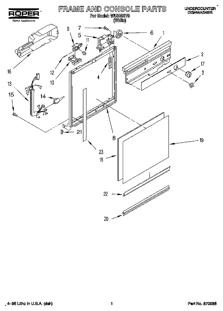 FRAME AND CONSOLE Diagram and Parts List for WU3056Y0  Roper Dishwasher