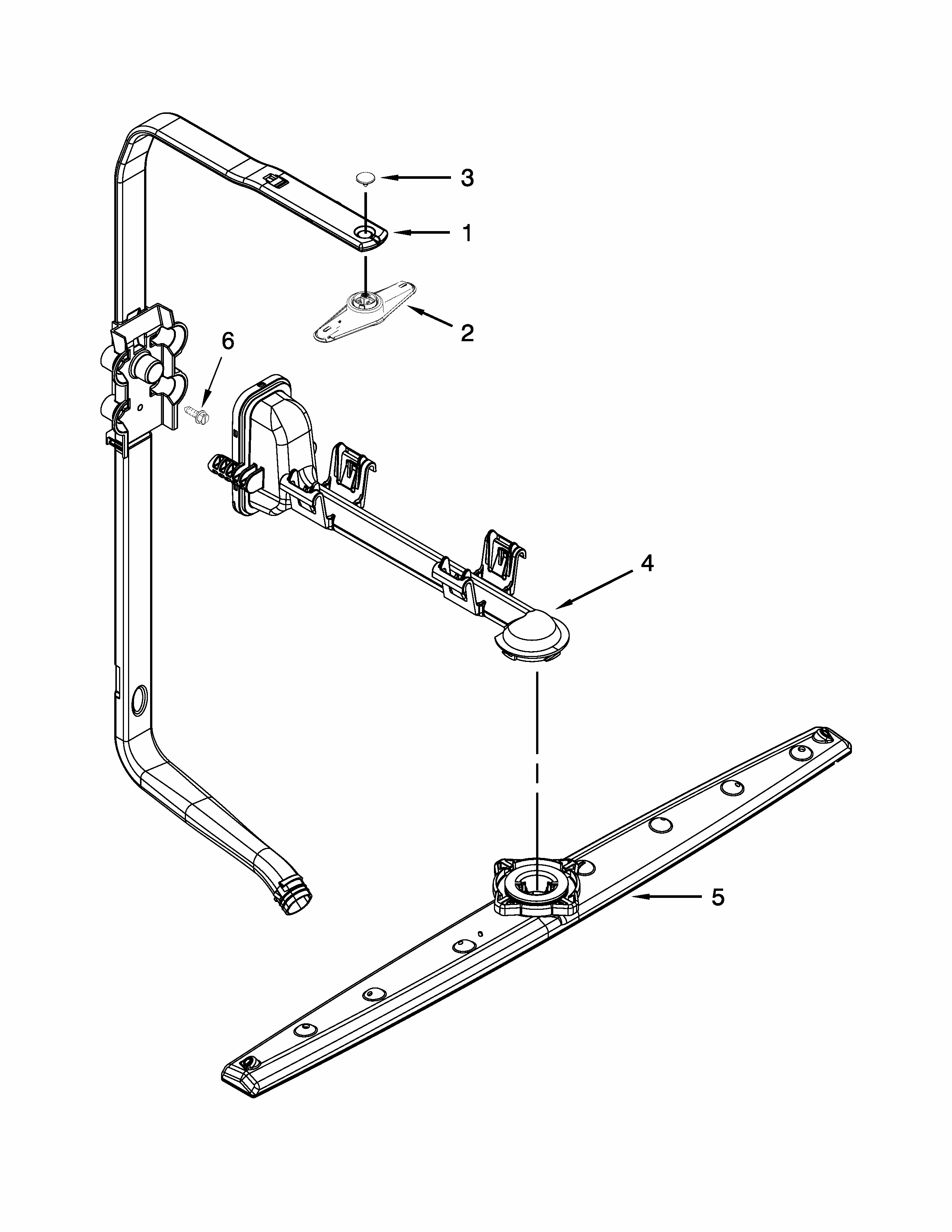 Upper Wash And Rinse Parts Diagram and Parts List for 66512413N412  Kenmore Dishwasher