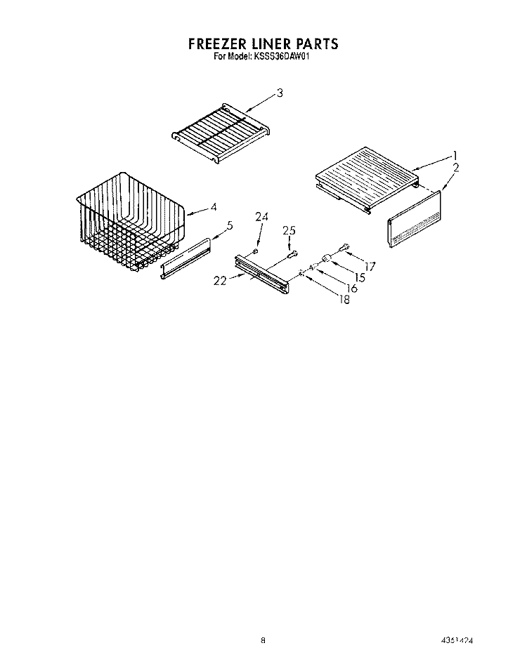 FREEZER LINER Diagram and Parts List for KSSS36DAW01  KitchenAid Refrigerator