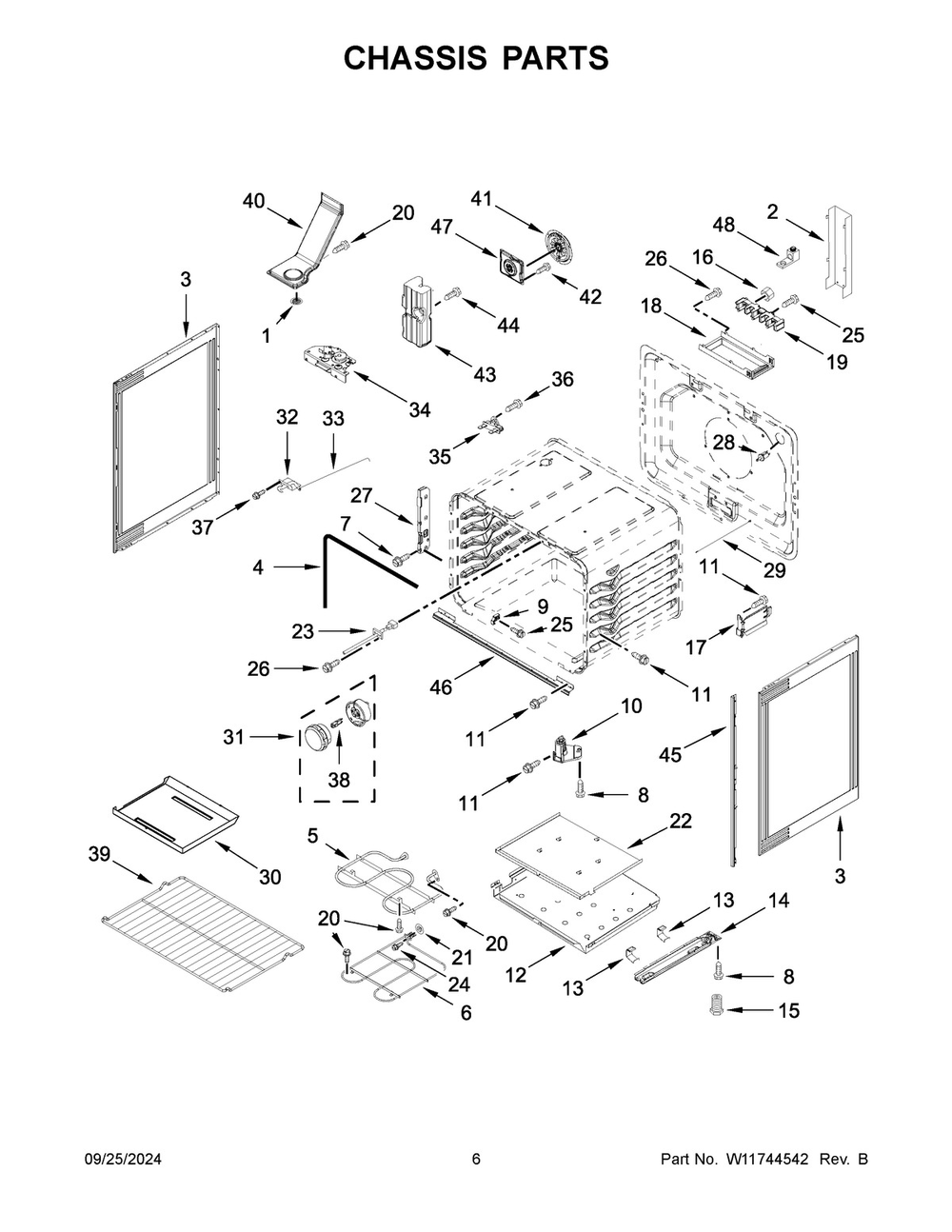 04 - Chassis Parts Diagram and Parts List for MFES6030RW0  Whirlpool Range
