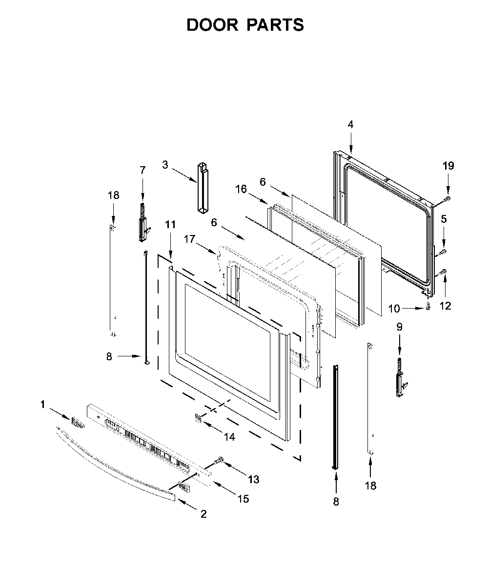 Door parts Diagram and Parts List for 66495113612  Kenmore Range