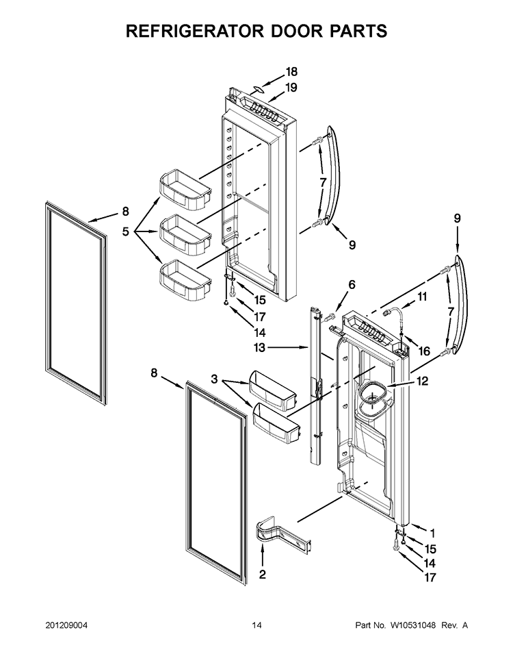 REFRIGERATOR DOOR PARTS Diagram and Parts List for GZ25FSRXYY4  Whirlpool Refrigerator
