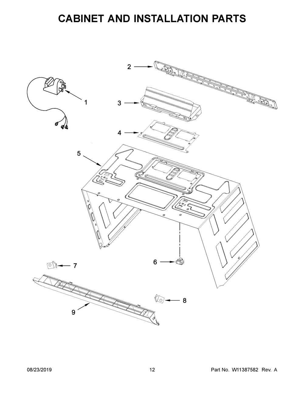 Cabinet And Installation Parts Diagram and Parts List for WMH54521JZ0  Whirlpool Microwave