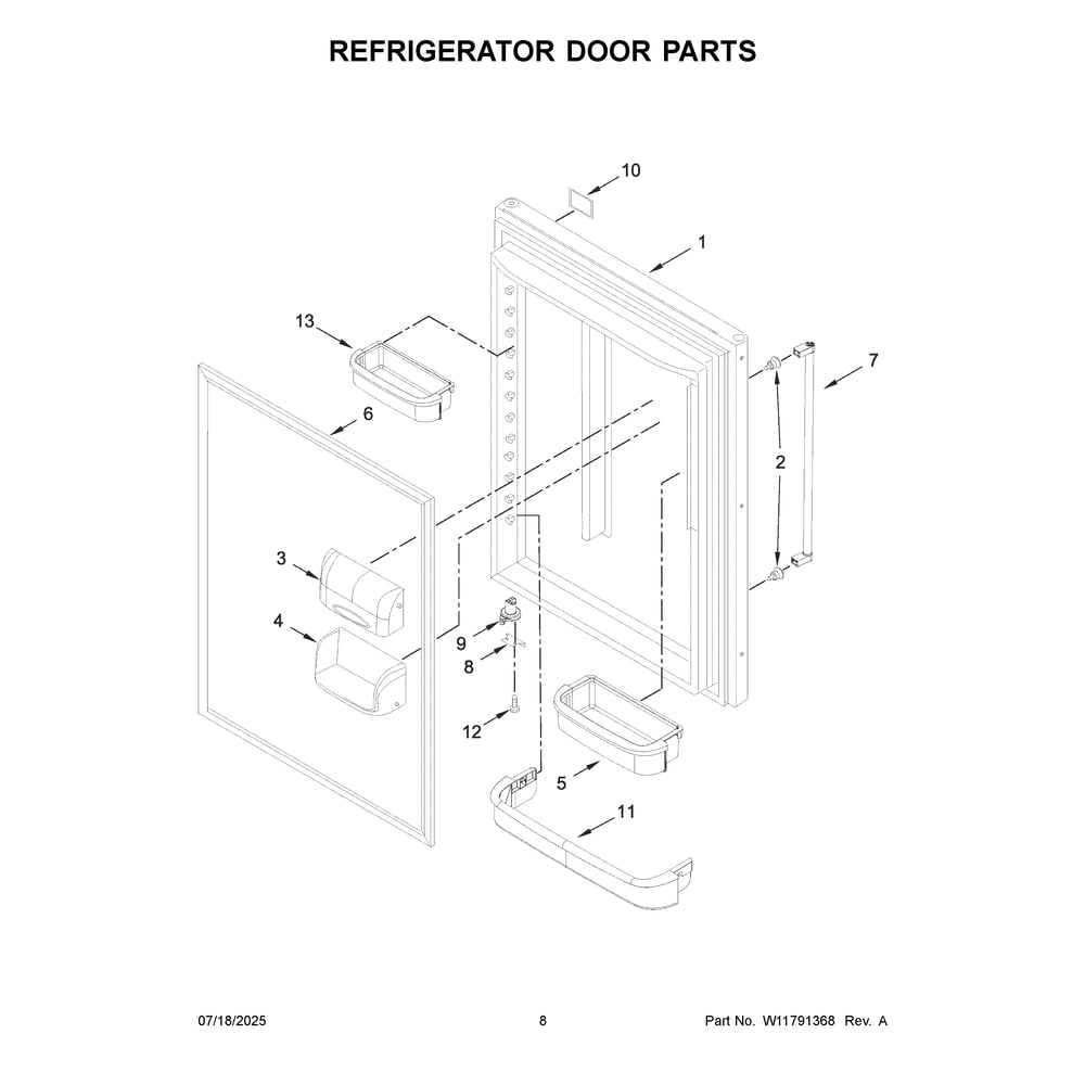 Refrigerator Door Parts Diagram and Parts List for KRBL109ESS06  KitchenAid Refrigerator
