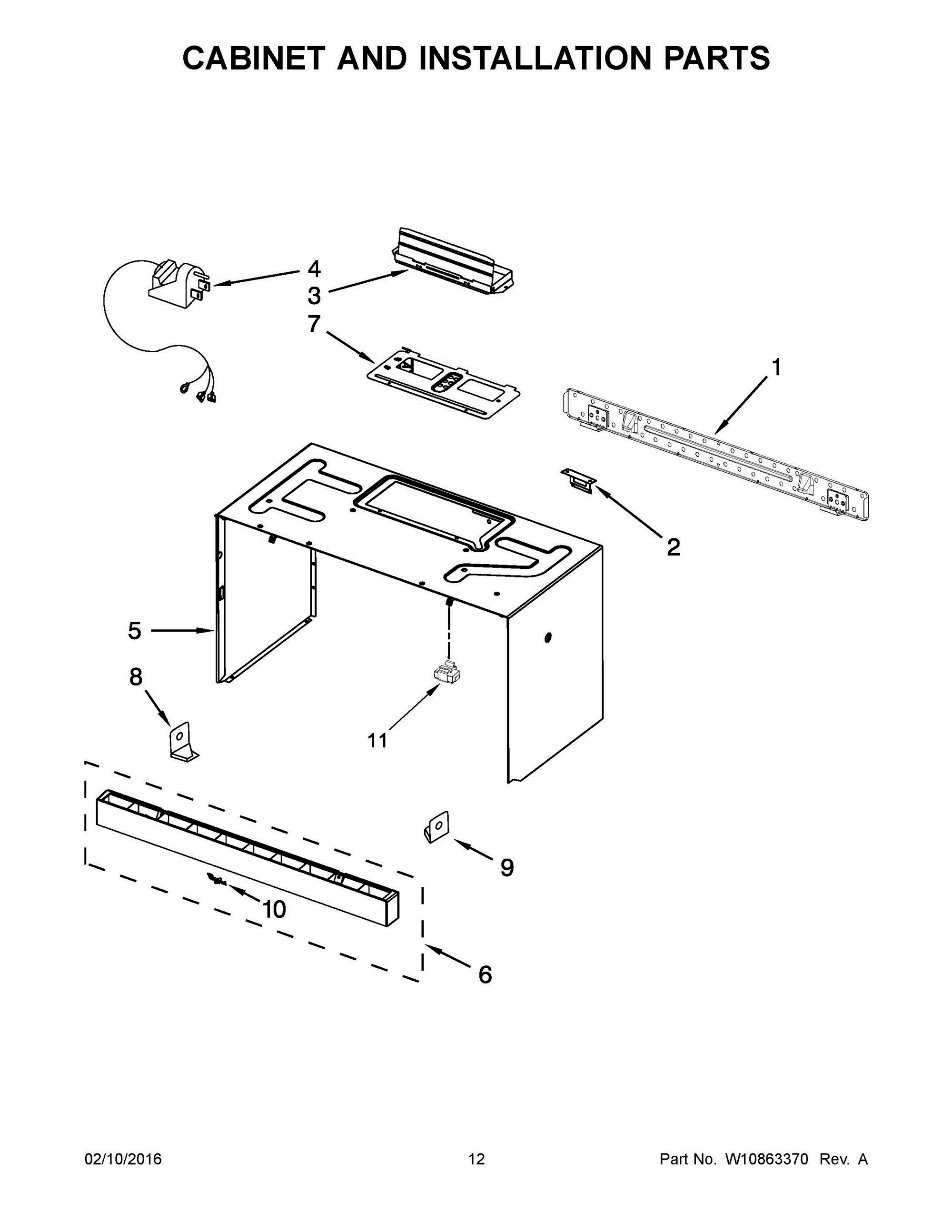 07 - CABINET AND INSTALLATION PARTS Diagram and Parts List for YWMH31017AB3  Whirlpool Microwave
