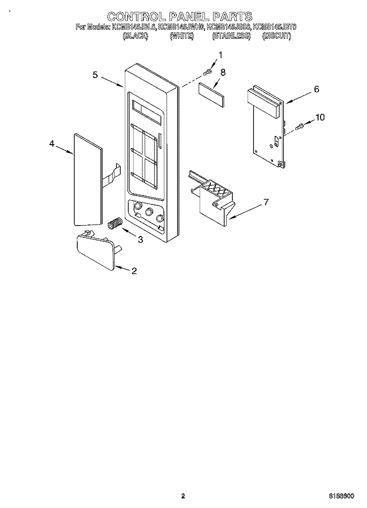CONTROL PANEL Diagram and Parts List for KCMS145JBL0  KitchenAid Microwave