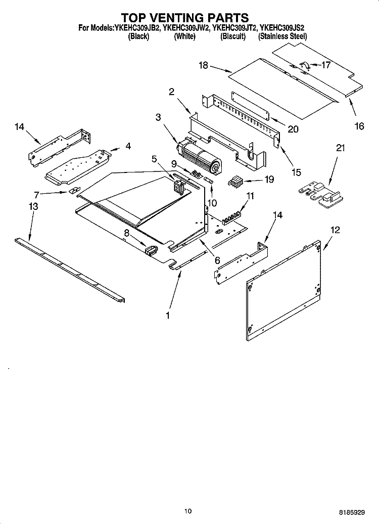 TOP VENTING PARTS Diagram and Parts List for YKEHC309JB2  KitchenAid Microwave Oven Combo