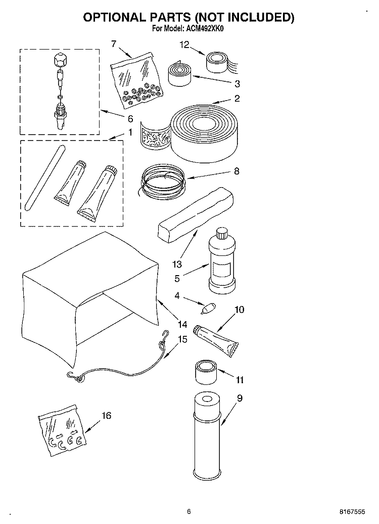 OPTIONAL Diagram and Parts List for ACM492XK0  Whirlpool Air Conditioner