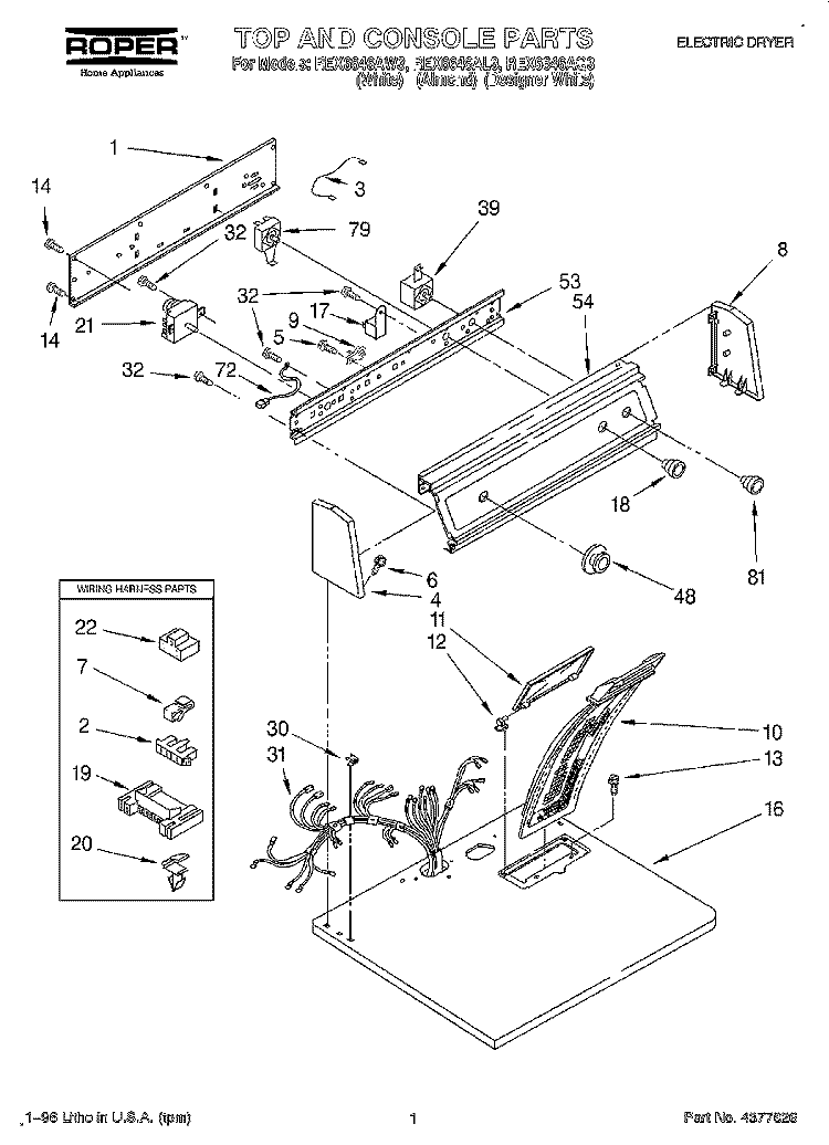 SECTION Diagram and Parts List for REX6646AQ3  Roper Dryer