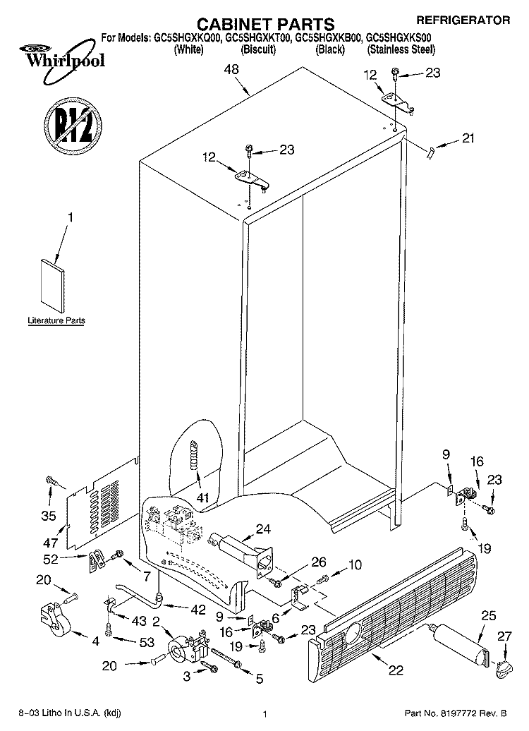 CABINET PARTS Diagram and Parts List for GC5SHGXKB00  Whirlpool Refrigerator