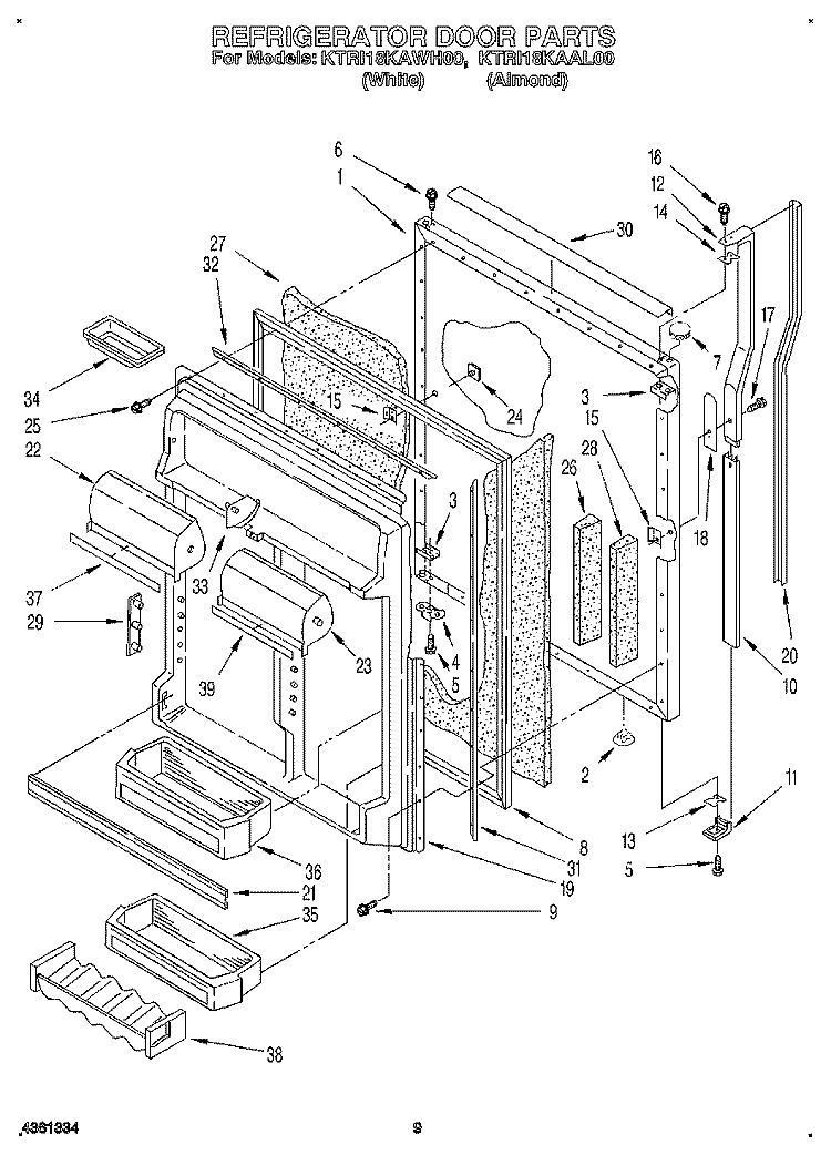 REFRIGERATOR DOOR Diagram and Parts List for KTRI18KAWH00  Whirlpool Refrigerator