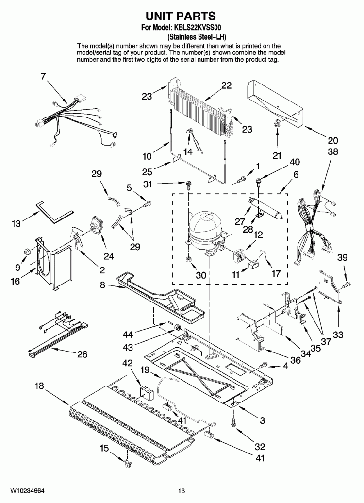 UNIT PARTS, OPTIONAL PARTS (NOT INCLUDED) Diagram and Parts List for KBLS22KVSS00  KitchenAid Refrigerator