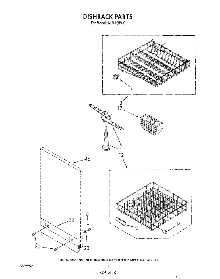 DISHRACK Diagram and Parts List for WU4400V0  Roper Dishwasher