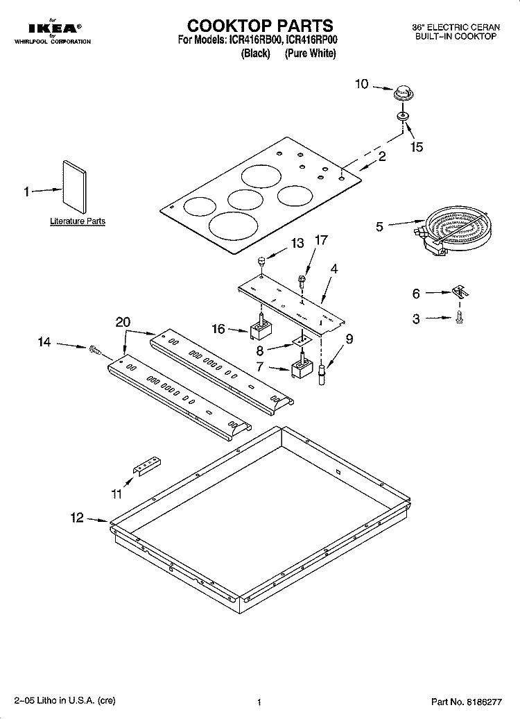 COOKTOP PARTS Diagram and Parts List for ICR416RP00  Whirlpool Cooktop