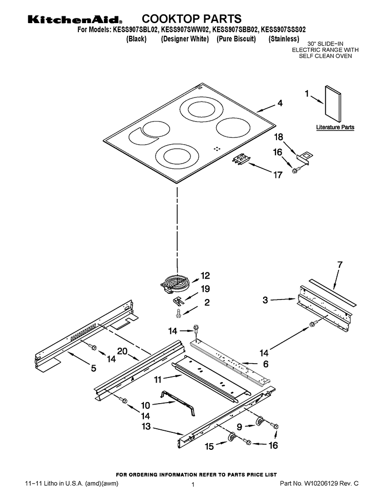 COOKTOP PARTS Diagram and Parts List for KESS907SBL02  KitchenAid Range