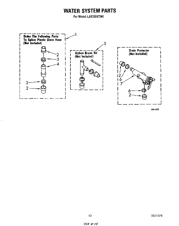 WATER SYSTEM Diagram and Parts List for LA5330XTM0  Whirlpool Washer