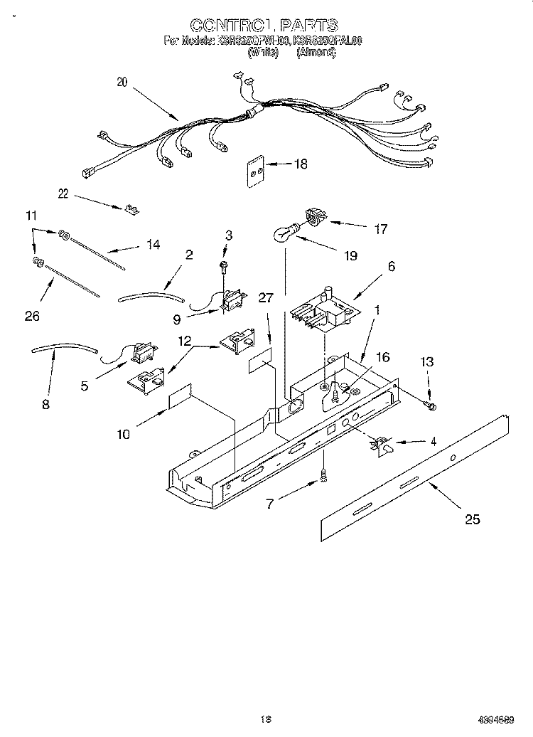 CONTROL Diagram and Parts List for KSRS25QFAL00  KitchenAid Refrigerator