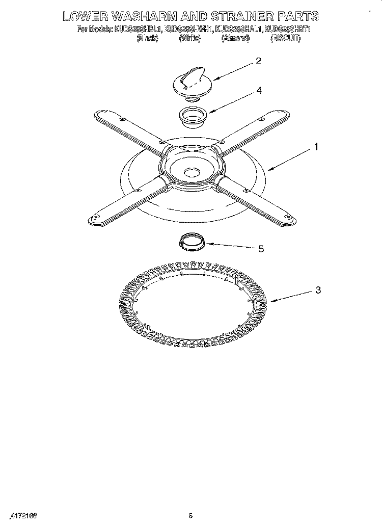 LOWER WASHARM AND STRAINER Diagram and Parts List for KUDS25SHBT1  KitchenAid Dishwasher