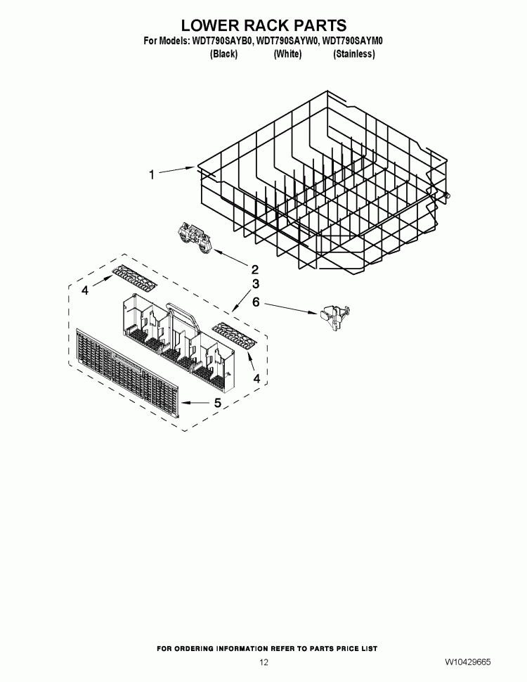 LOWER RACK PARTS Diagram and Parts List for WDT790SAYB0  Whirlpool Dishwasher
